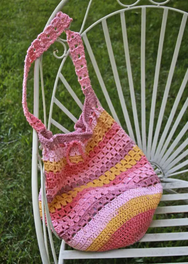 Boho Crochet Market Bag Free Pattern Caron Cotton Cake