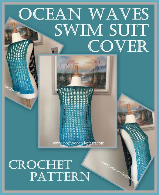 Ocean Waves Swim Suit Cover by Posh Pooch Designs
