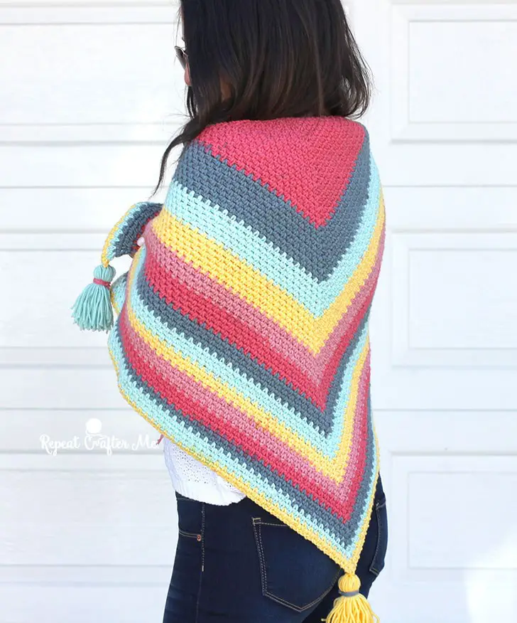 Crochet Caron Big Cakes Moss Stitch Shawl by Repeat Crafter Me