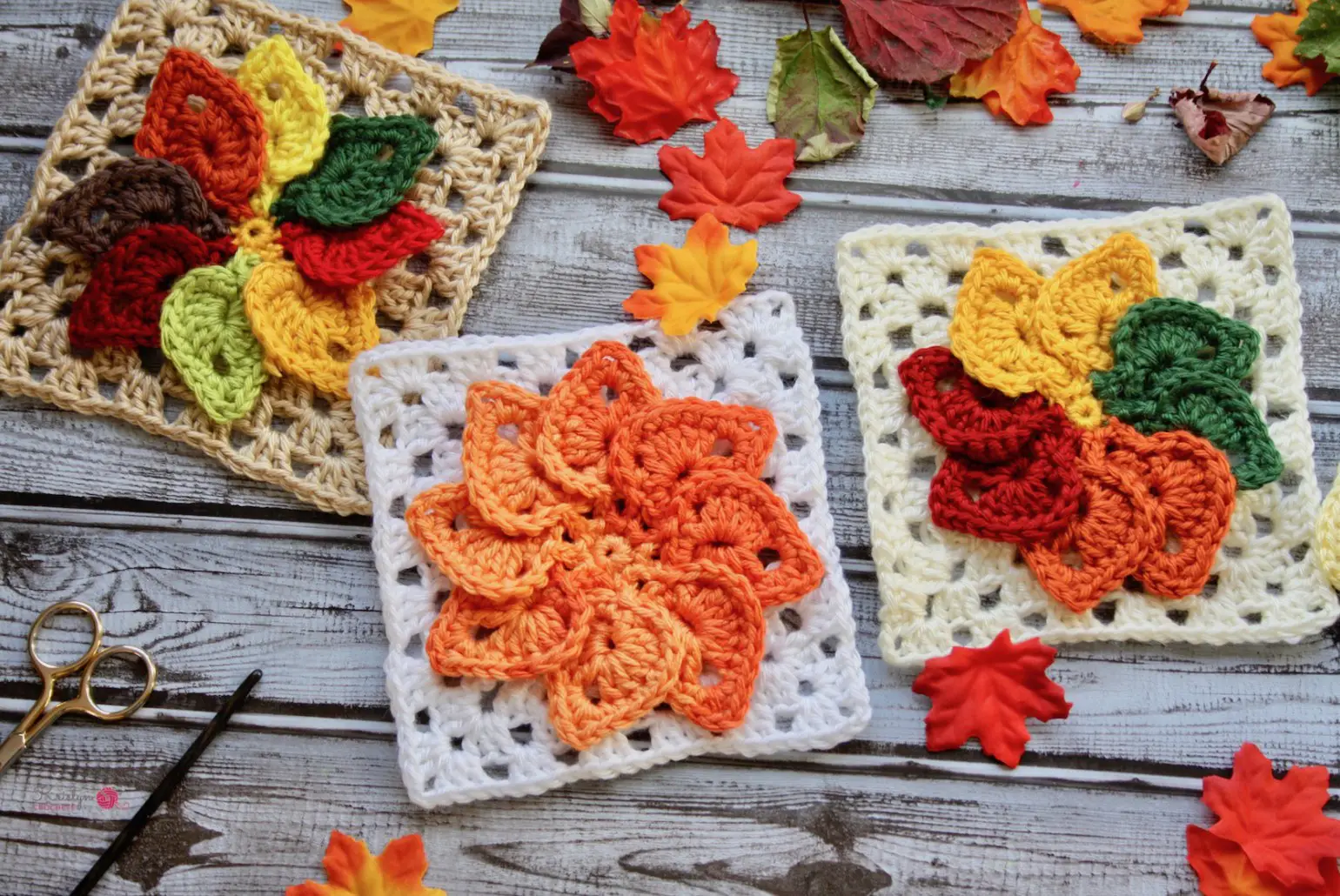 Leaves Granny Square free crochet pattern