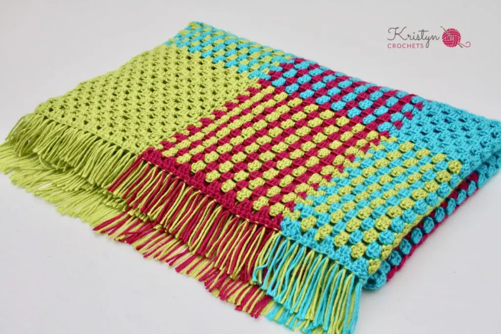 Crochet Gingham Blanket with Granny Stripes a free pattern