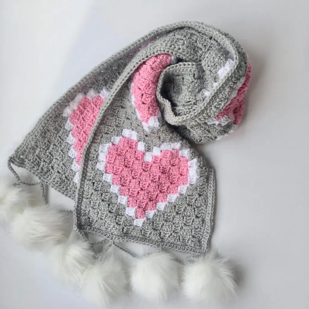 Heart C2C Scarf Free Crochet Pattern