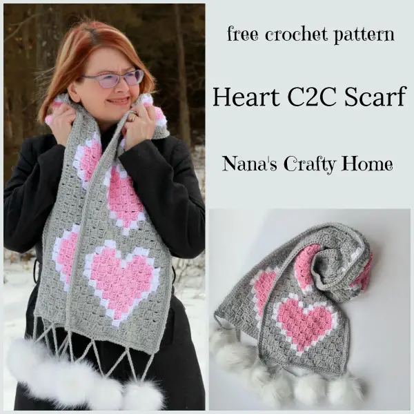 Heart C2C Scarf free crochet pattern