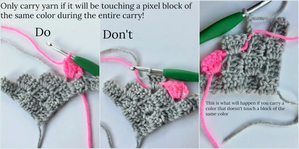 C2C Basics Tips and Tricks on Carrying Colors in Corner to Corner (C2C) crochet