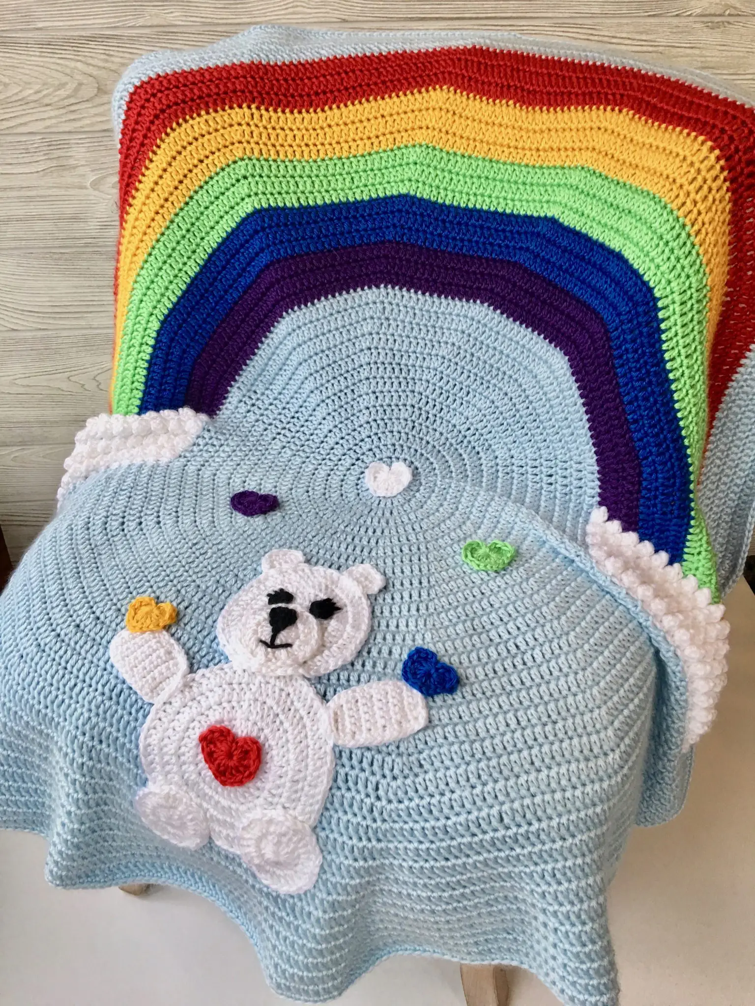 Love Bear Rainbow Baby Blanket Complete Tutorial