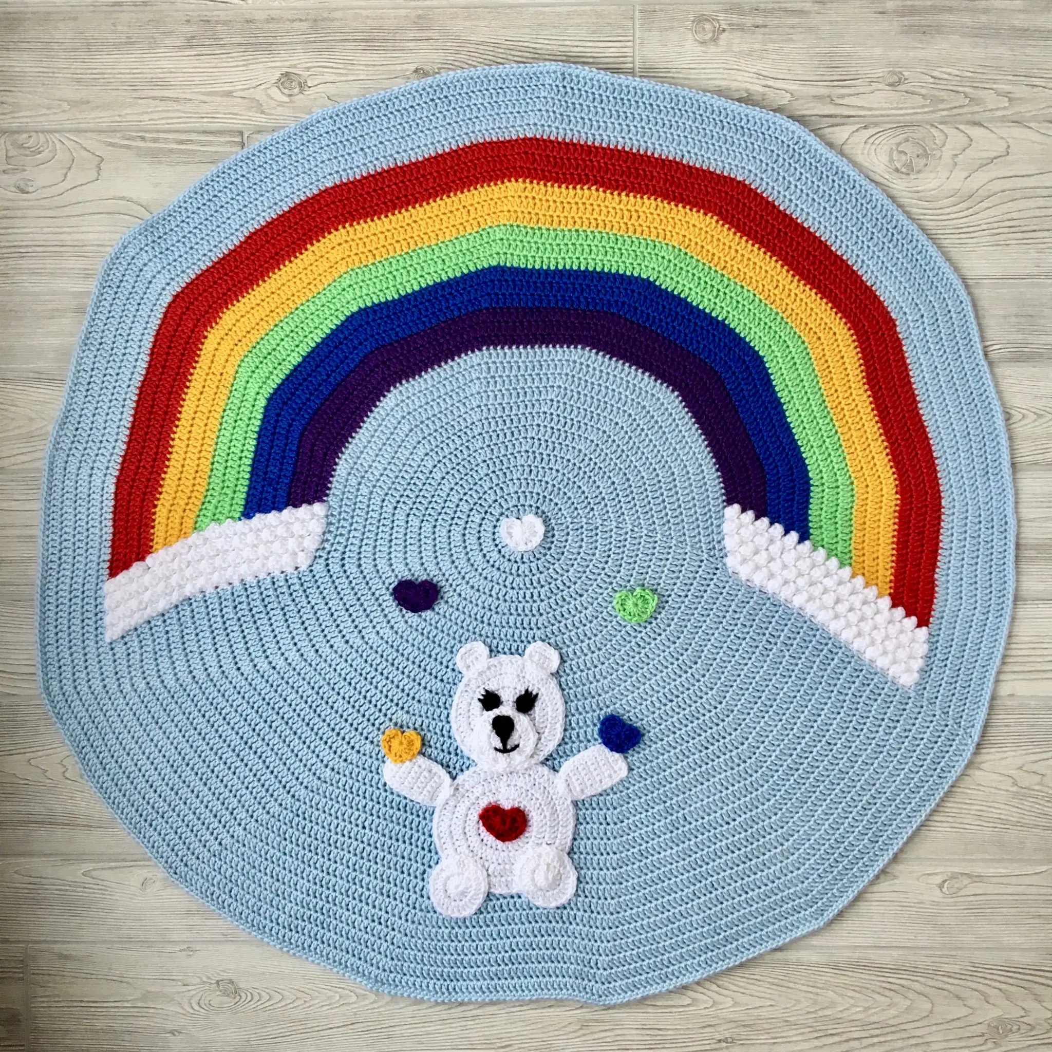 Love Bear Rainbow Baby Blanket free crochet pattern