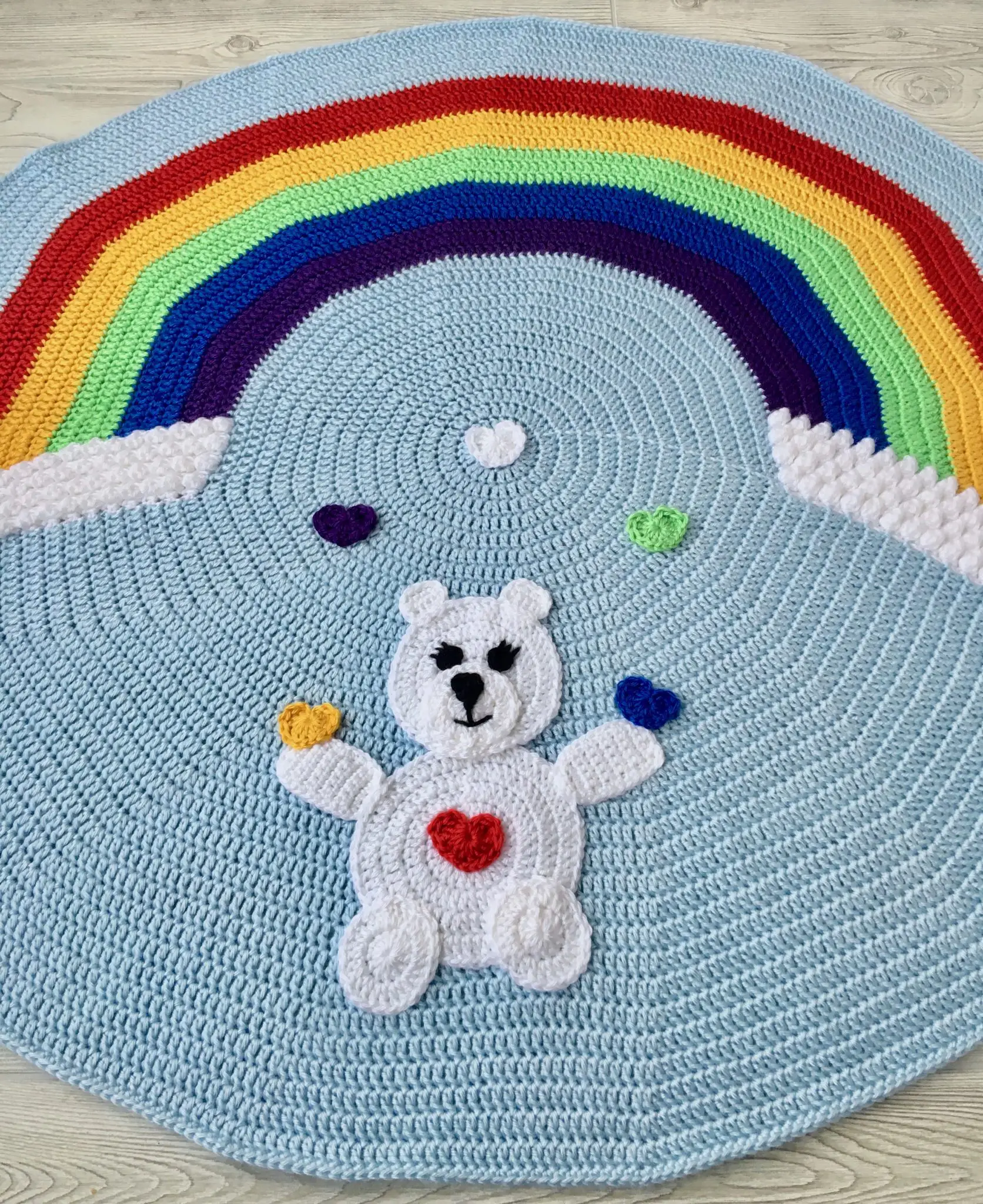 Love Bear Rainbow Baby Blanket free crochet pattern