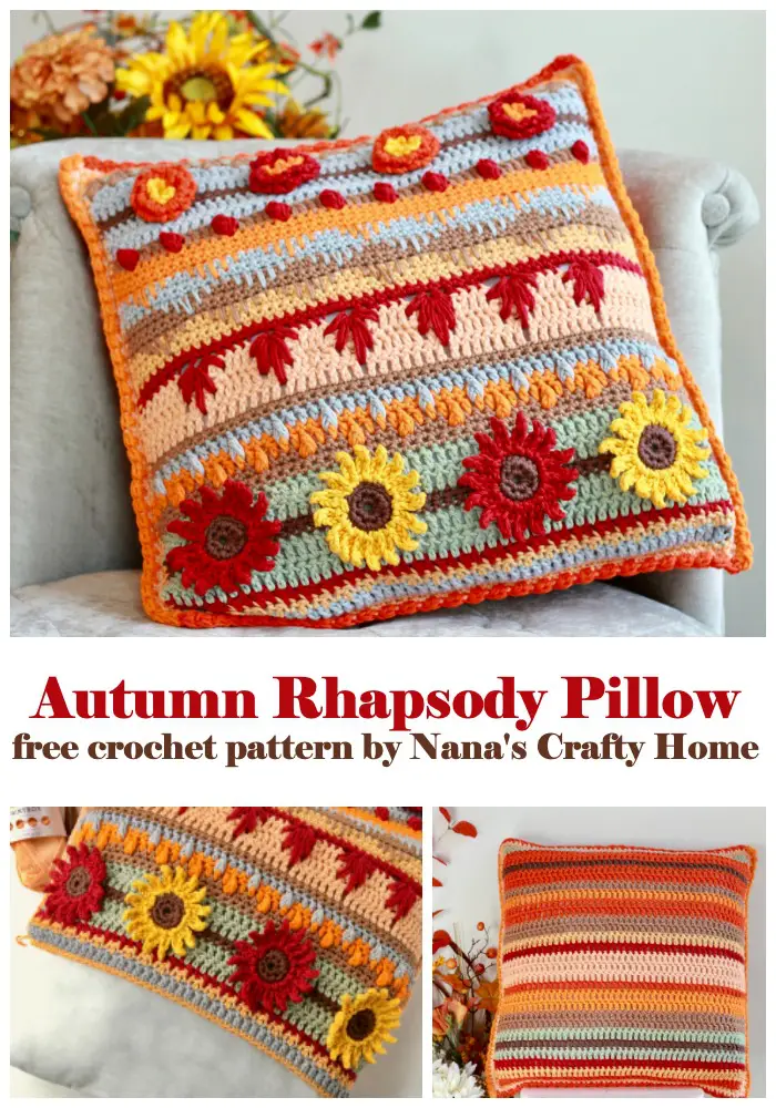 Autumn Rhapsody Stitch Sampler Pillow free crochet pattern