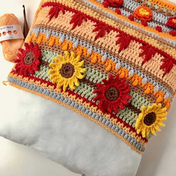 Autumn Rhapsody Stitch Sampler Pillow free crochet pattern