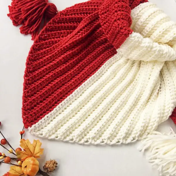 Knit look Simple Herringbone Color Block Triangle Scarf free crochet pattern