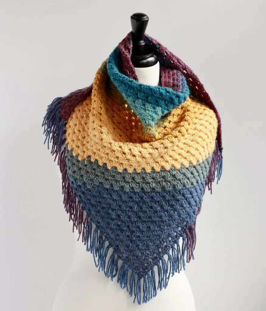 Bottom Up Granny stitch Triangle Scarf free crochet pattern Painted Desert Scarf