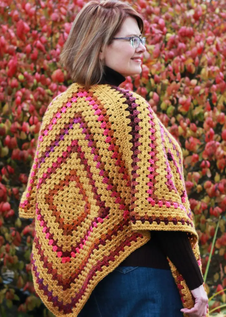 Easy Granny Square Ruana Wrap free crochet pattern
