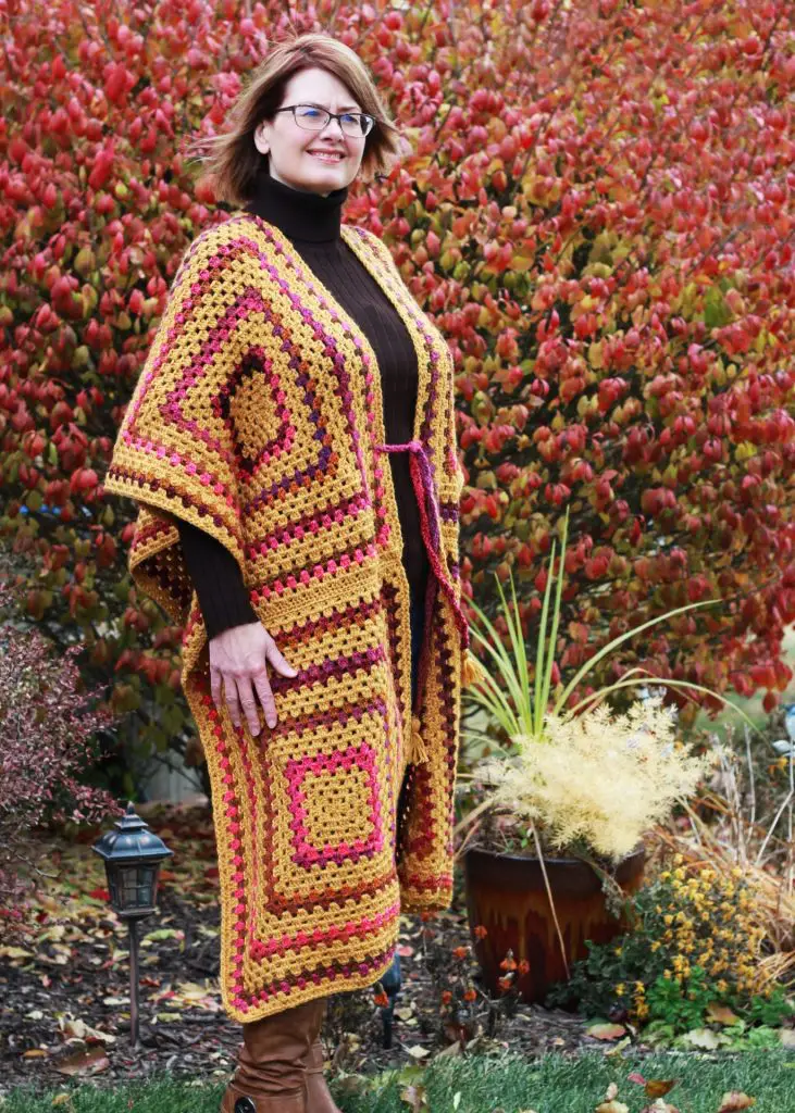 Easy Granny Square Ruana Wrap free crochet pattern