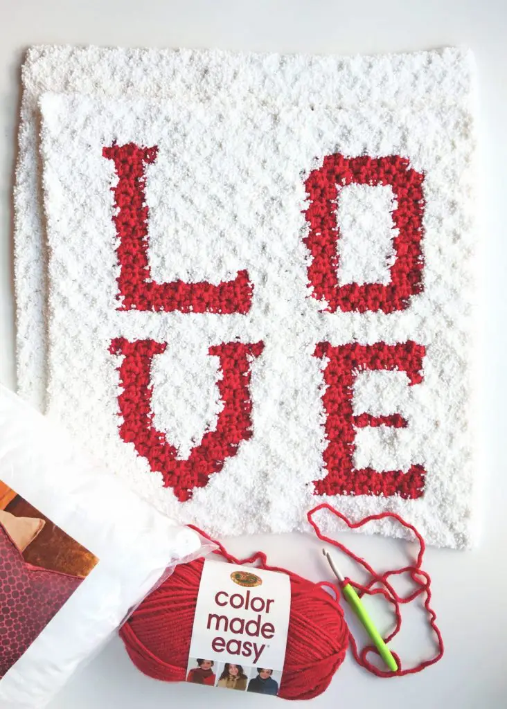Love C2C Sherpa Pillow Free Crochet Pattern