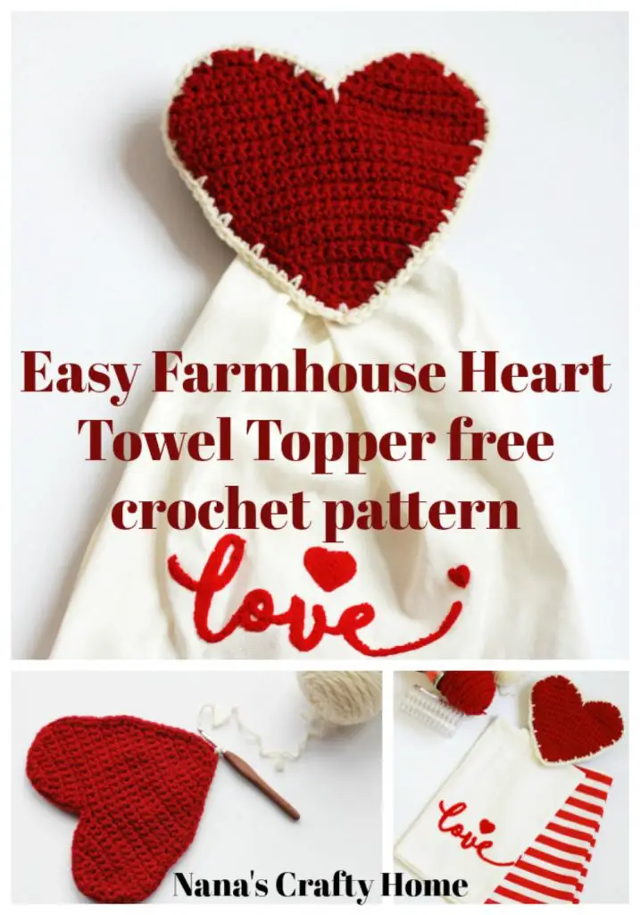 Farmhouse Heart Towel Topper Free crochet pattern