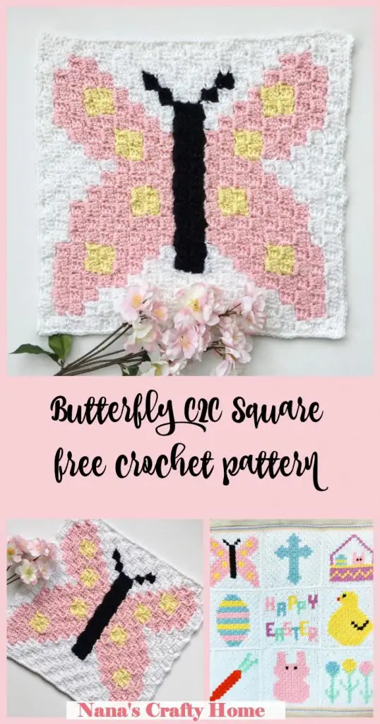 Butterfly C2C Square free crochet pattern