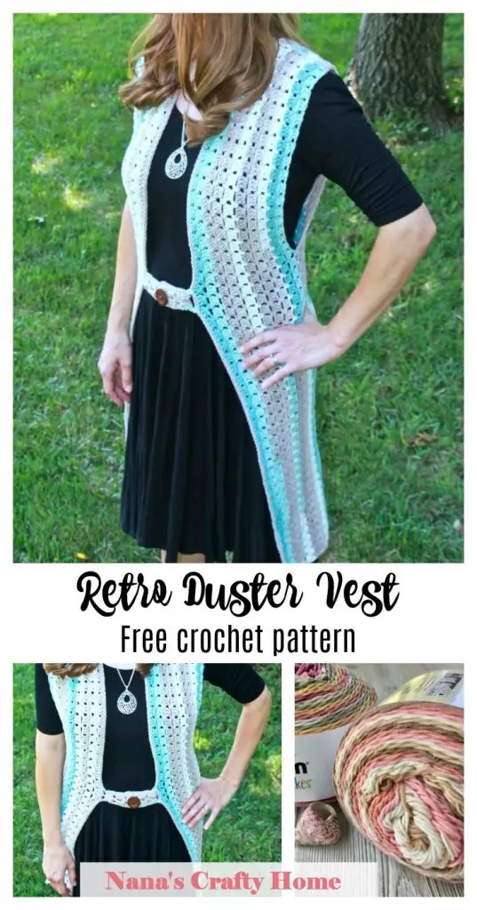 retro duster vest free crochet pattern