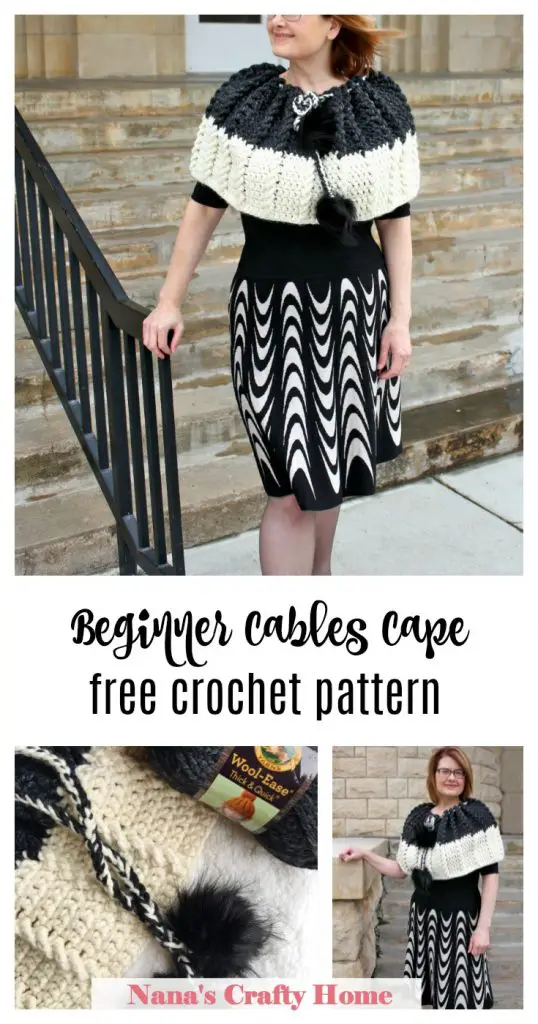 Bewitching Braids crochet cape with cables free crochet pattern