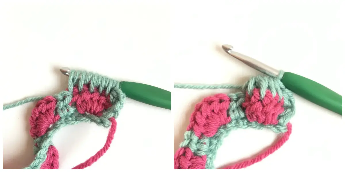 Strawberry Crochet Stitch Row 3 begin