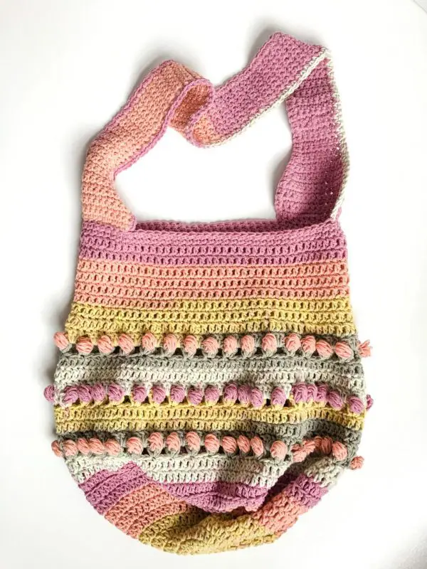 Gathering Rosebuds Market Bag free crochet pattern flat lay