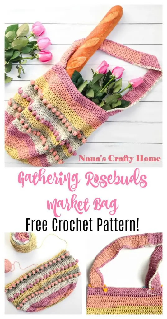 Gathering Rosebuds Market Bag free crochet pattern Pinterest Collage 2