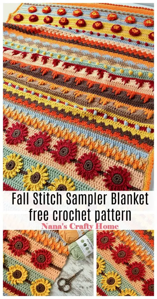 Fall Stitch Sampler Blanket free crochet pattern Pinterest collage