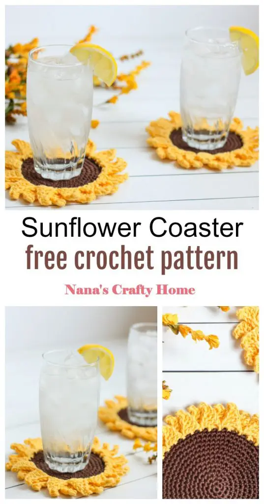 Sunflower Coaster crochet pattern Pinterest collage