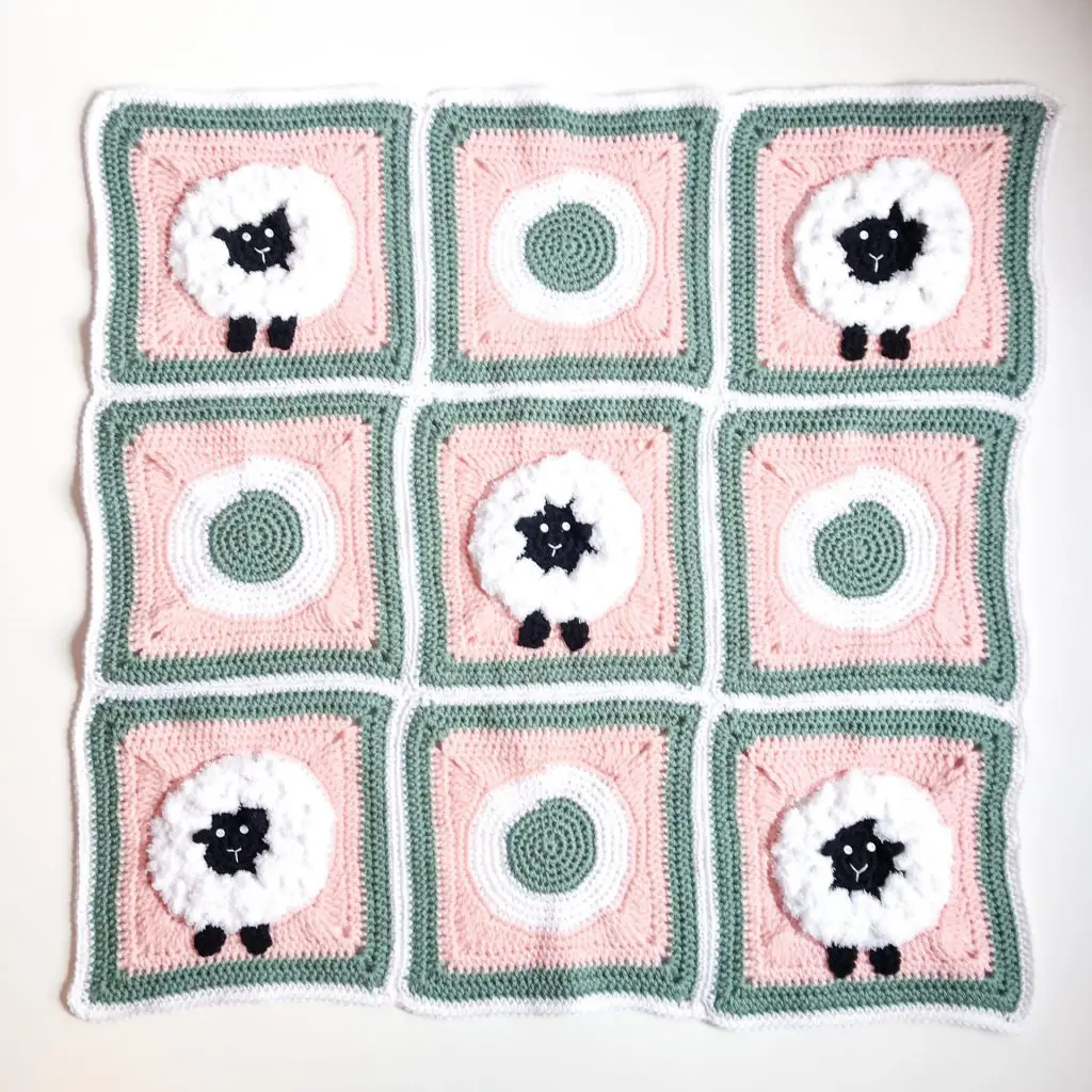 Sheep Granny Square Blanket free crochet pattern