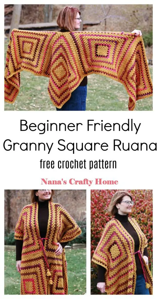 Beginner friendly granny square ruana free crochet pattern