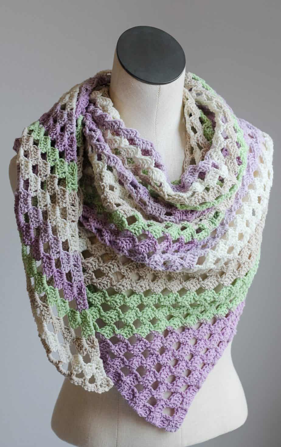 C2C Open Lacy Crochet Asymmetrical Scarf free crochet pattern