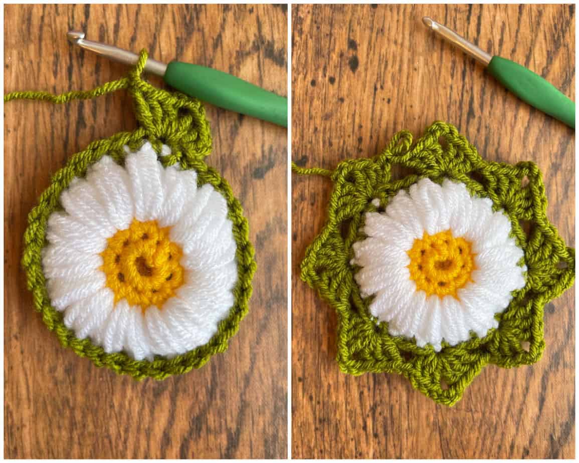 Sunflower crochet motif process 5
