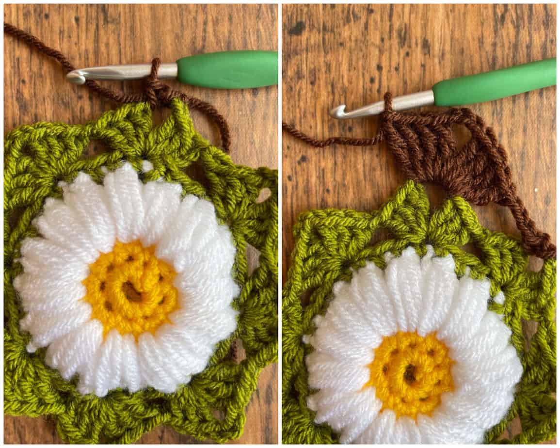 Sunflower crochet motif process 6