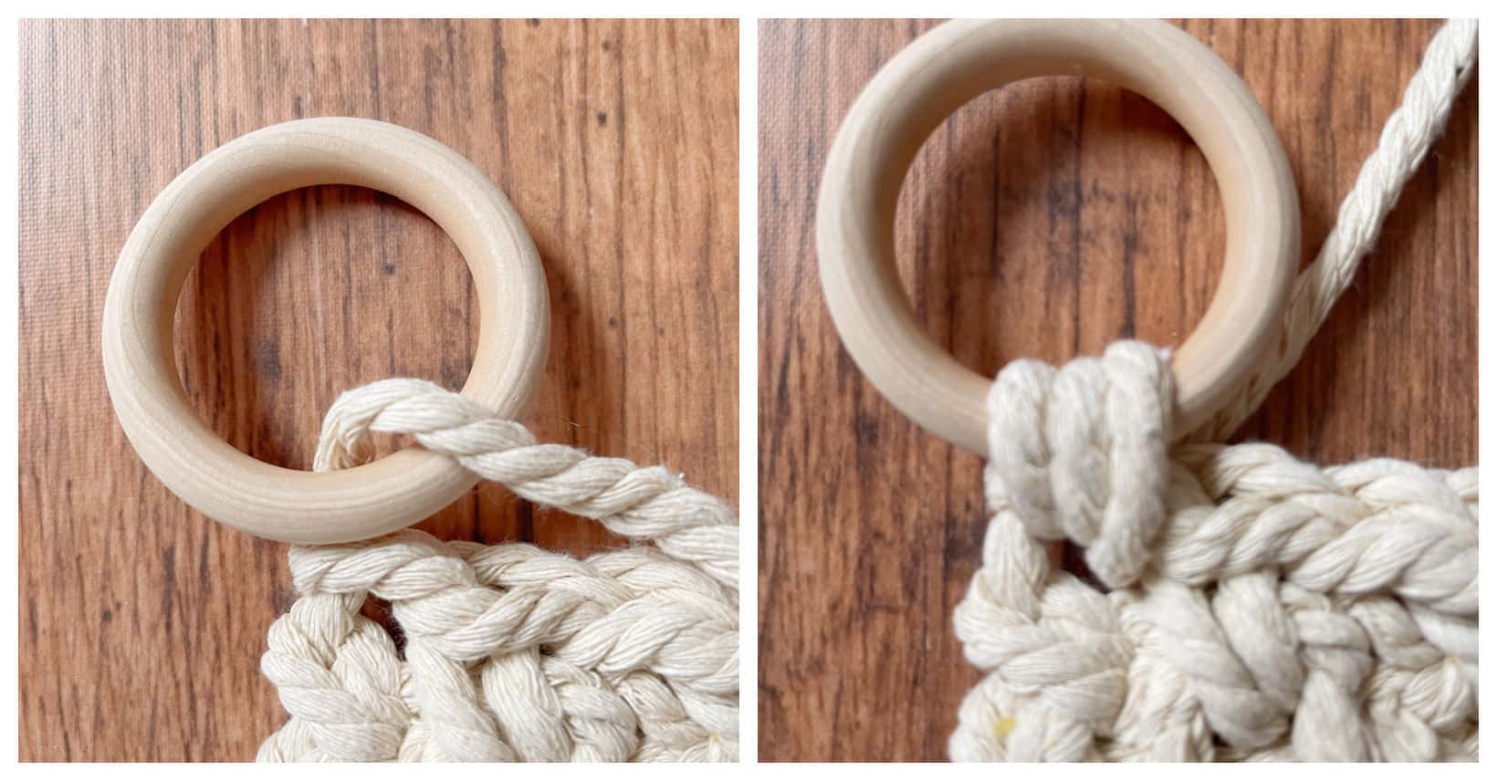 cotton rope hot pad process add wood ring