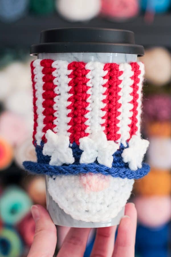 4th of July Gnome crochet cup cozy pattern