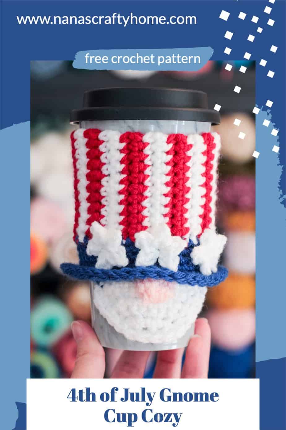 4th of July Gnome crochet cup cozy pattern