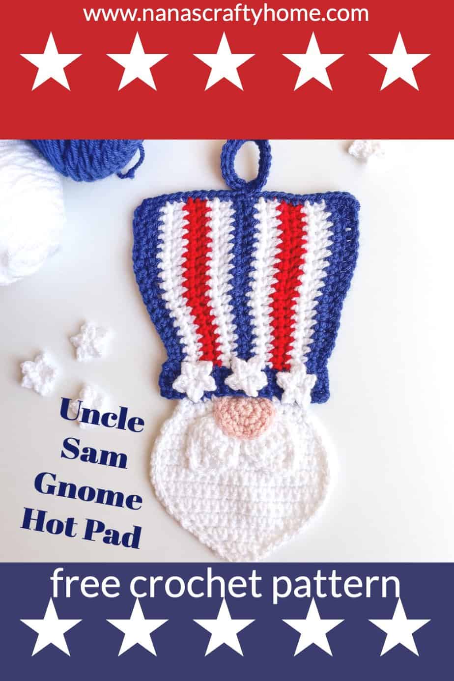 Patriotic Gnome Crochet Hot Pad free pattern