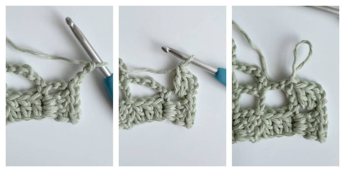 C2C crochet mesh stitch tutorial collage process decrease