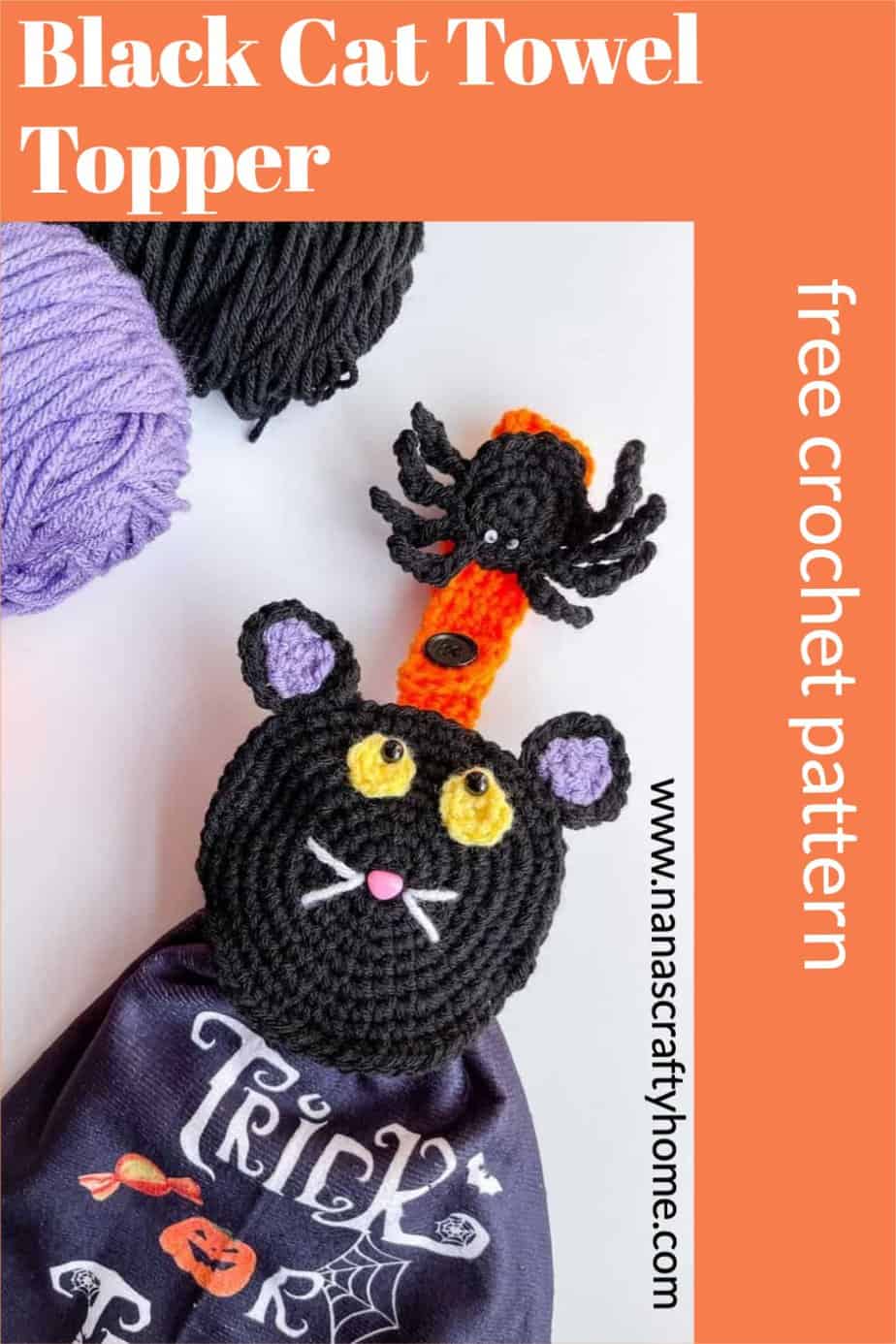 Black cat crochet pattern towel topper