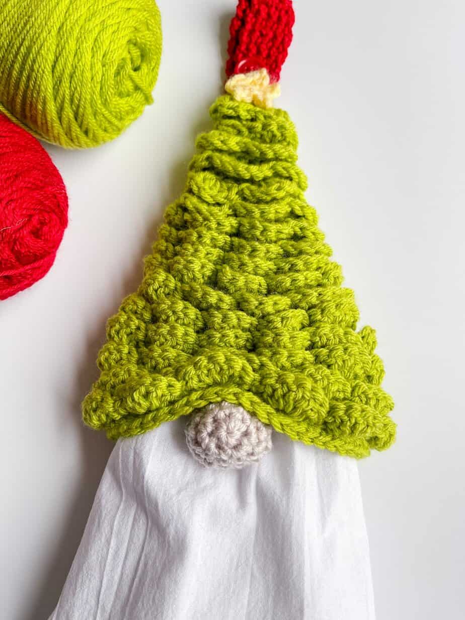Christmas Tree Gnome Hat towel topper free crochet pattern