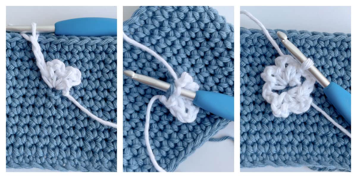crochet snowflake process round 1