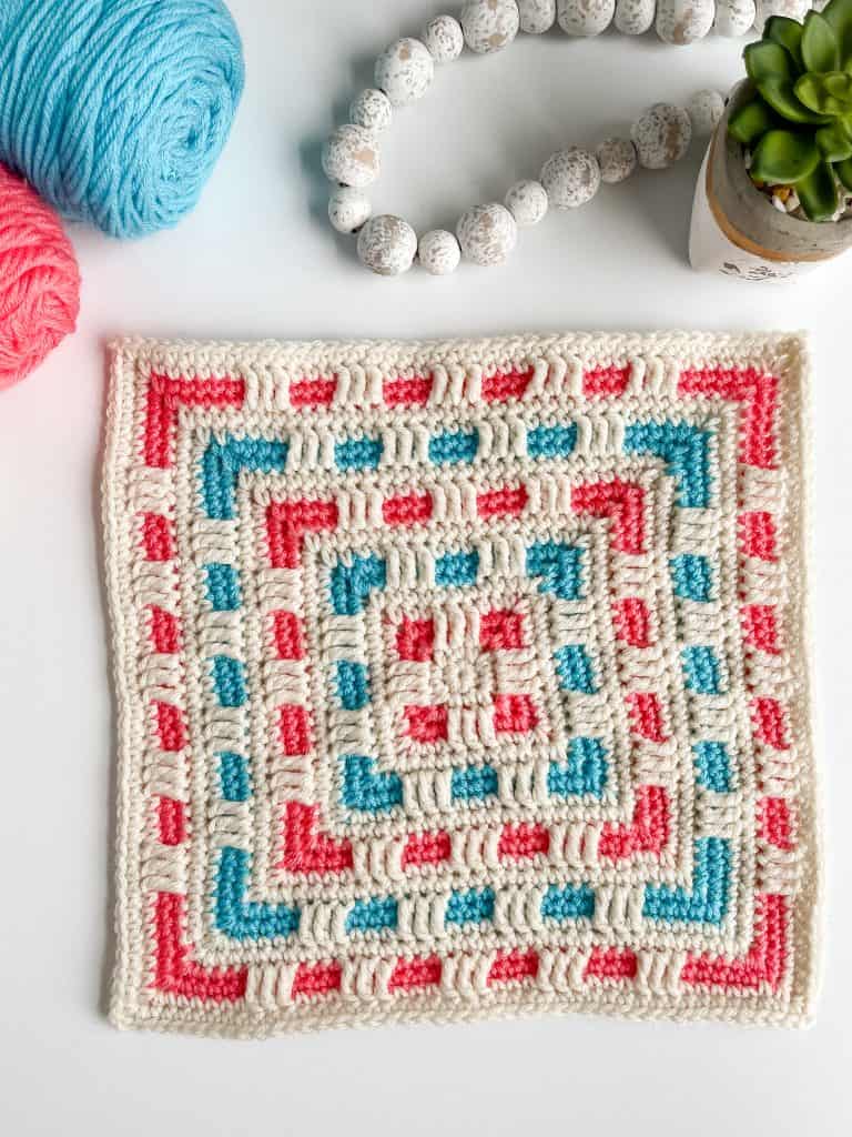 Ribbon Mosaic 12" square free crochet pattern