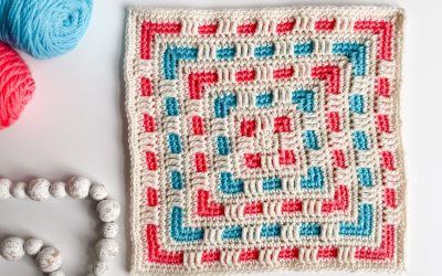 Ribbon Mosaic Granny Square free 12″ square crochet pattern