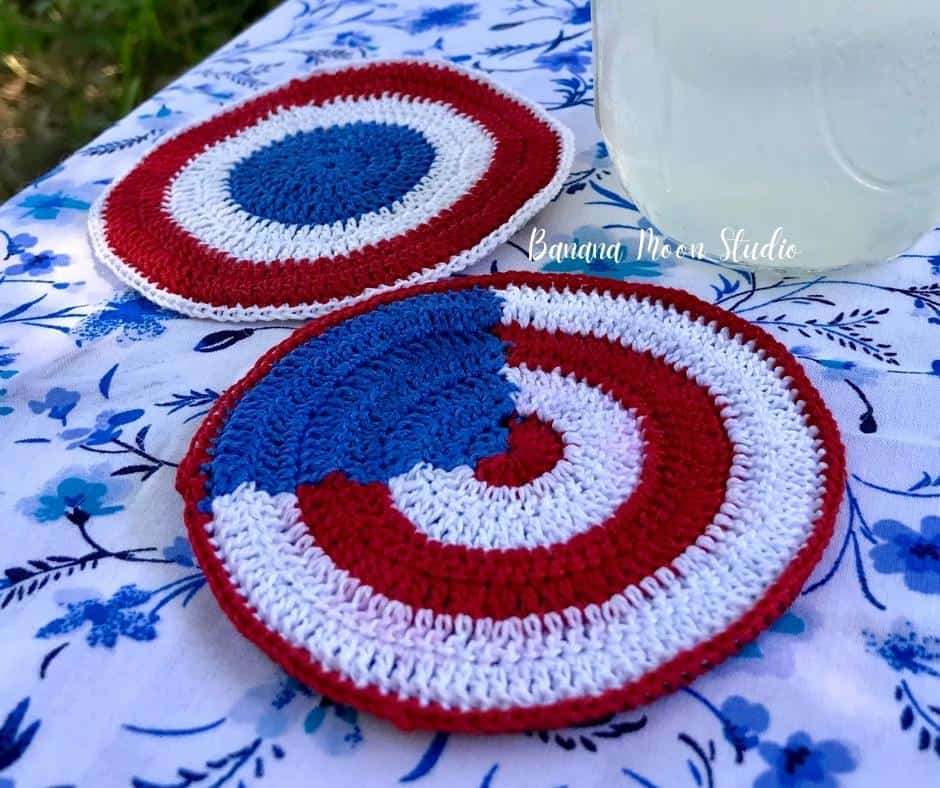 Patriotic crochet pattern - 4th of July Coasters by Banana Moon Studio