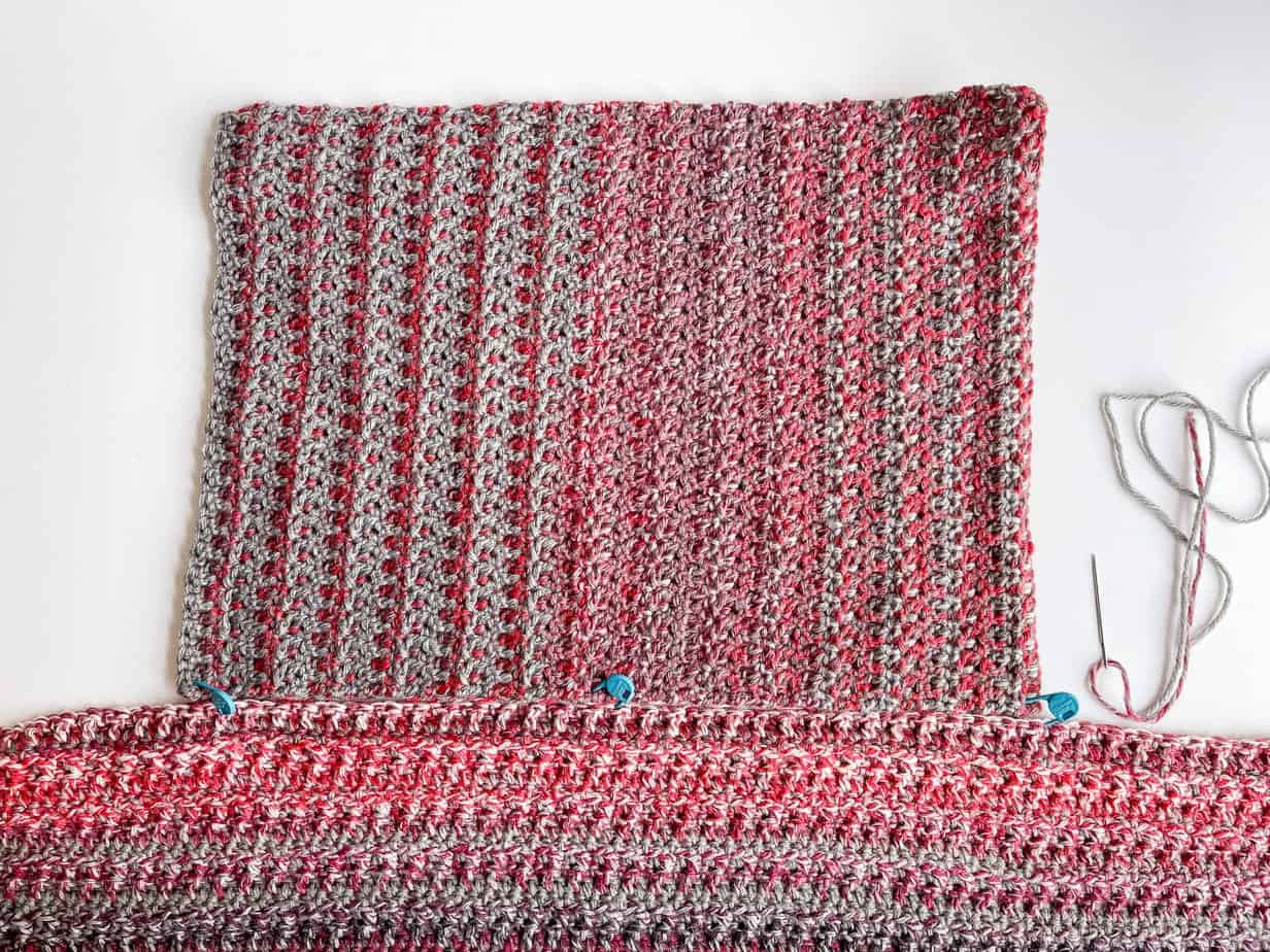 crochet hooded pocket scarf sewing on hood process