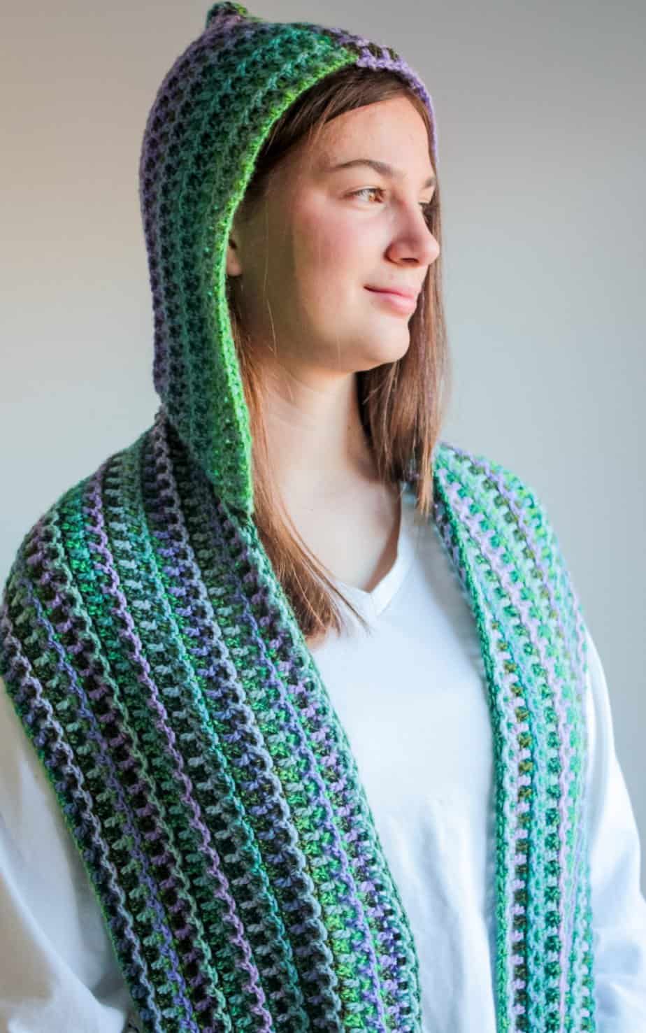 crochet hooded scarf free pattern