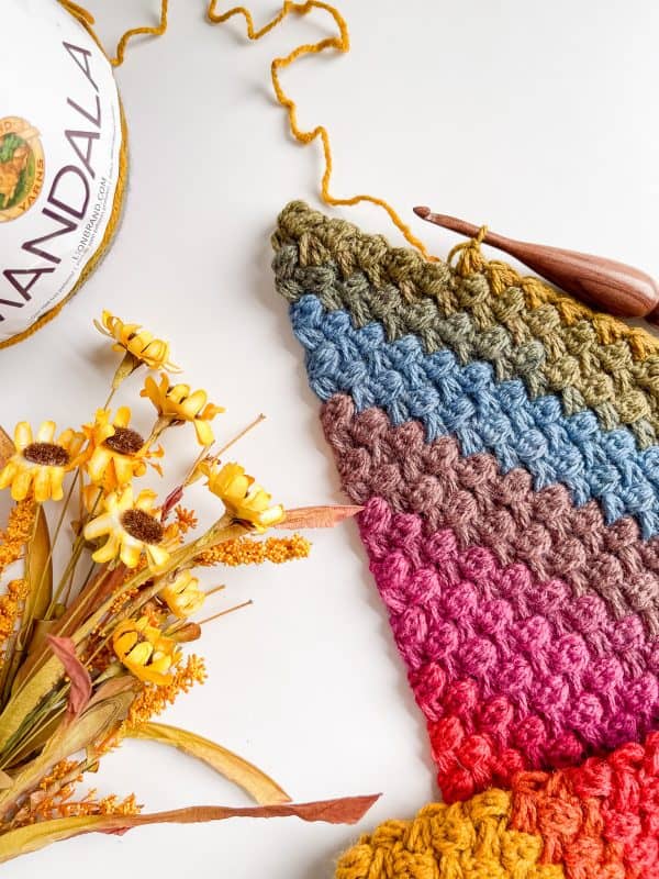 crochet puff stitch scarf process