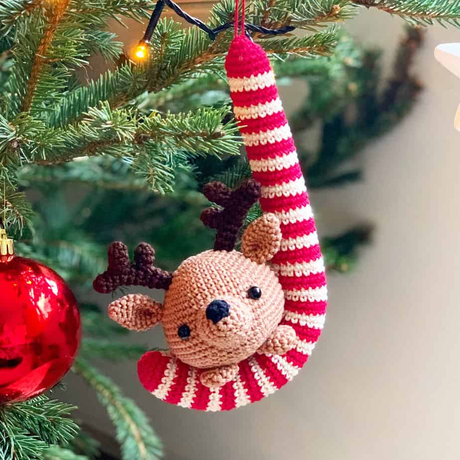 Christmas Reindeer Candy Cane Ornament by DIY Fluffies
